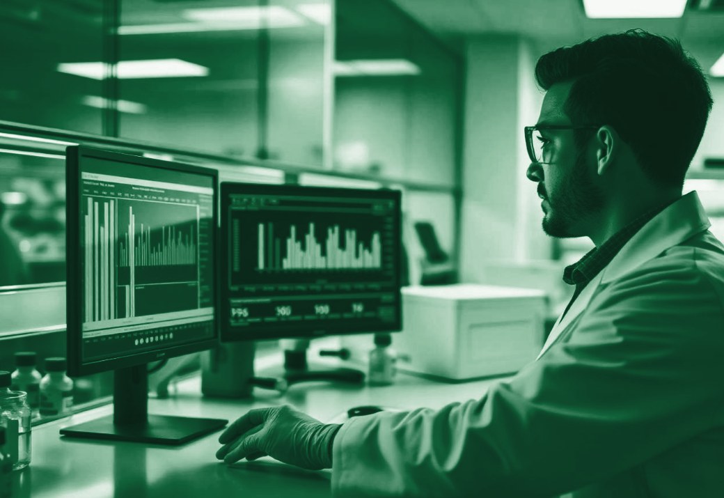 Researcher reviewing analytical data
